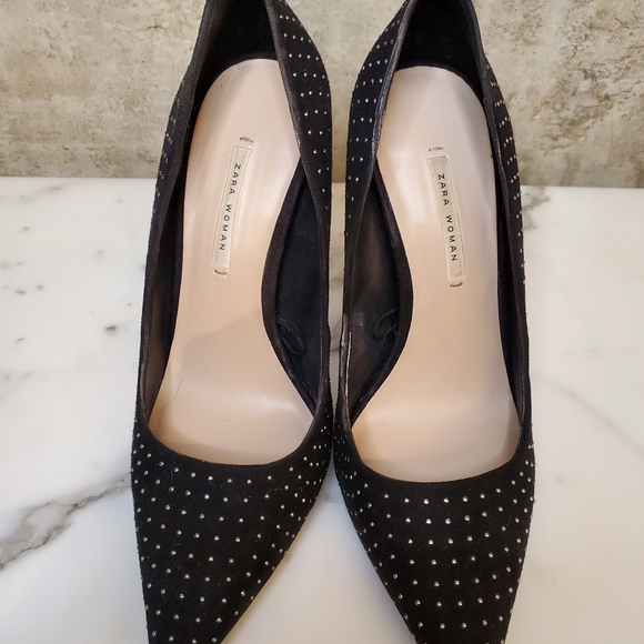 ZARA Black & Silver Stiletto Heels / Size 38 - Picture 4 of 5